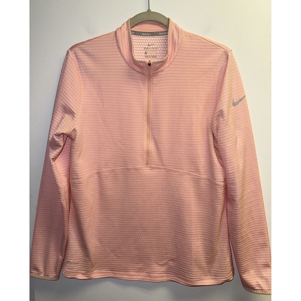 Nike Golf Top Dri-Fit 1/4 Long Sleeve Pink Textured Stripe Large Womens